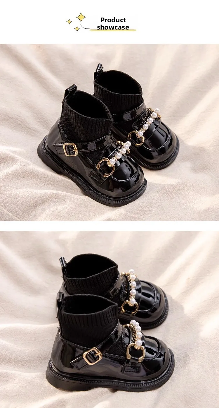 2026 Herbst Winter Neue Kinder-Kurzstiefel Mädchen Mode Lässige Sockenstiefel Prinzessin Kinder-Trend Lederschuhe Schwarz Vielseitig – Detail 9