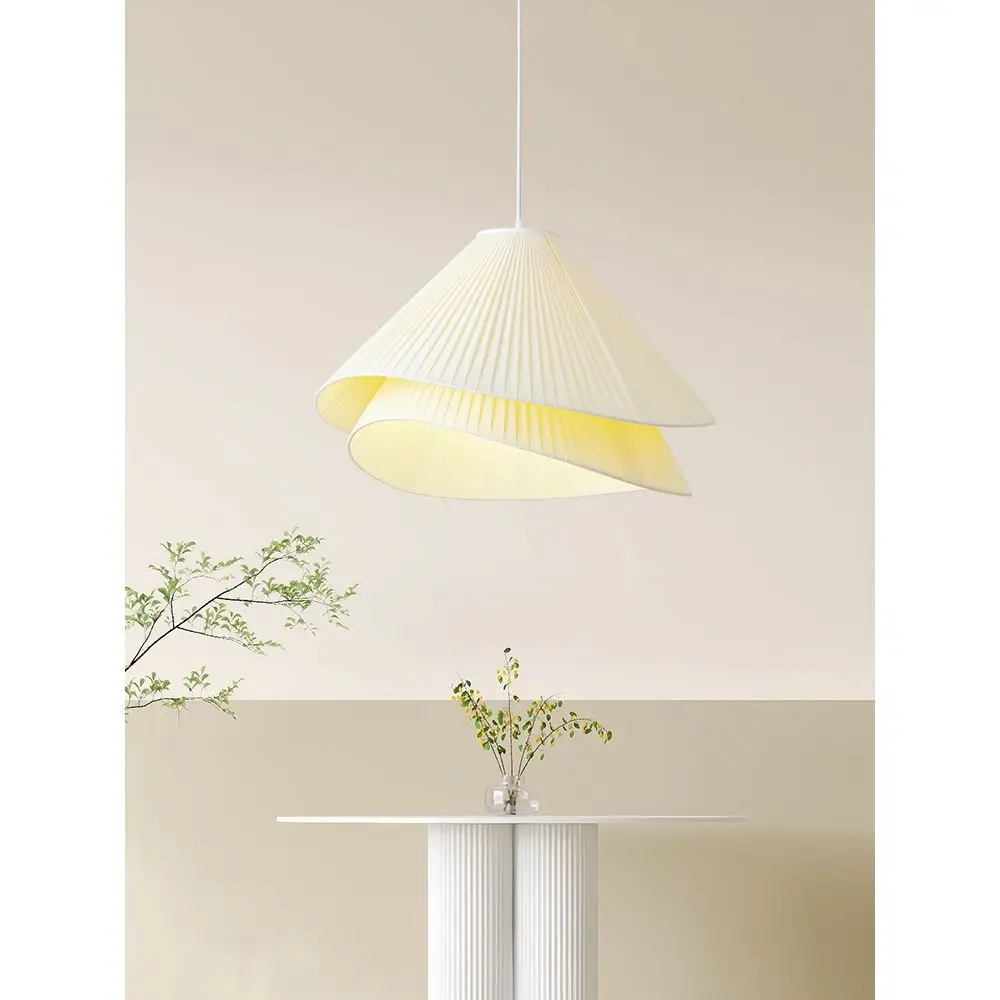 Imagem -03 - Medieval Tecido Lâmpada Pingente Simples Moderno Branco Quente Quarto Pendurado Luz Creme Refeição Luminária Home Decor Iluminação Suspensa