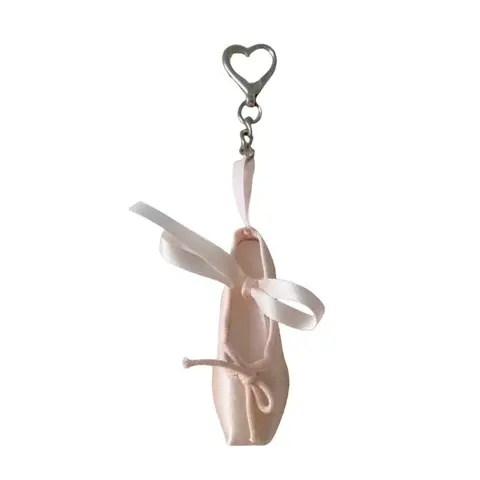 Delicate Ballet Shoes Bows Strap Charm Eye Catching Keyring Unique Keychain Bag and Phone Pendant for Girls Woman