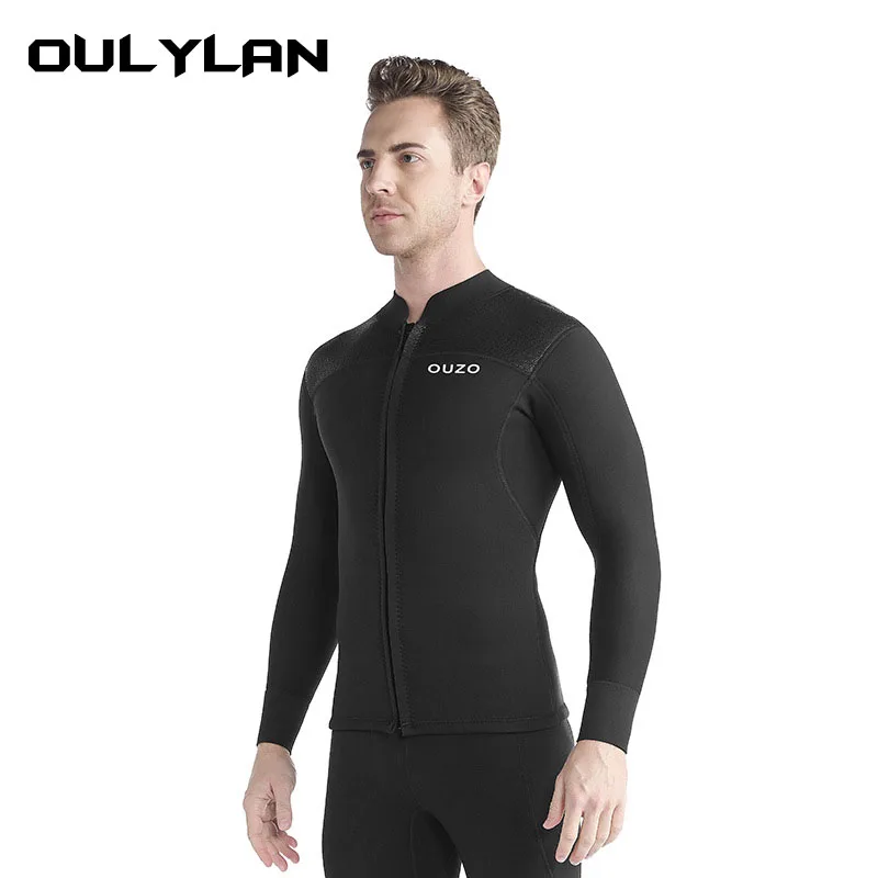 Oulylan 3mm Neoprene Long Sleeved Split Men Diving Jacket Warm Sunscreen Swimming Surfing Deep Snorkeling Wetsuit Top