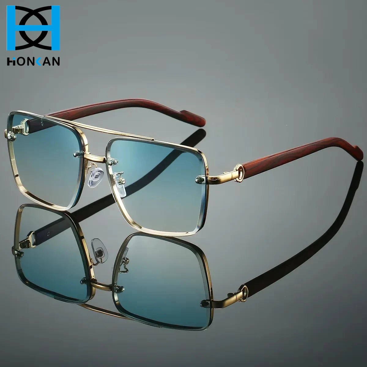 

Wooden Sunglasses For Men Vintage Square Metal Sun Glasses Women Trendy Fashion Glasses Double Bridge Gradient Shades UV400