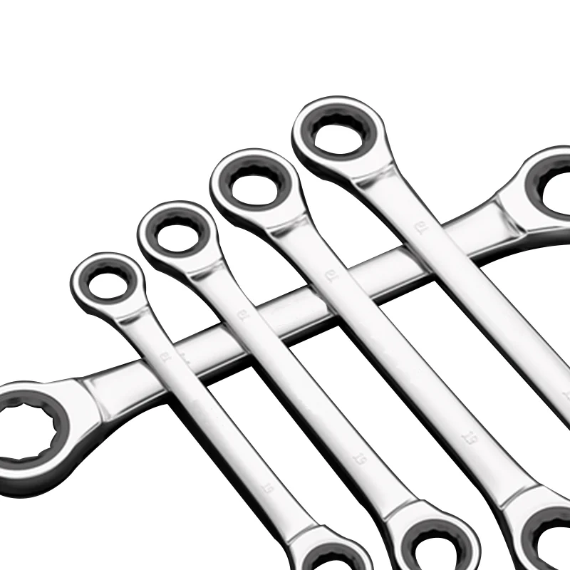 Double Head Ring Ratchet Wrench ,Chrome Vanadium Steel Ratchet Spanner Set Auto Repair Tools8/9/10/11/12/13/14/15/16/17/18/19mm