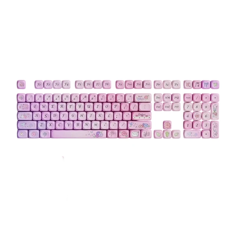 C7AB Colorfast Sublimation Printed Computer Keycaps Pink Flower Visuals for Keyboards