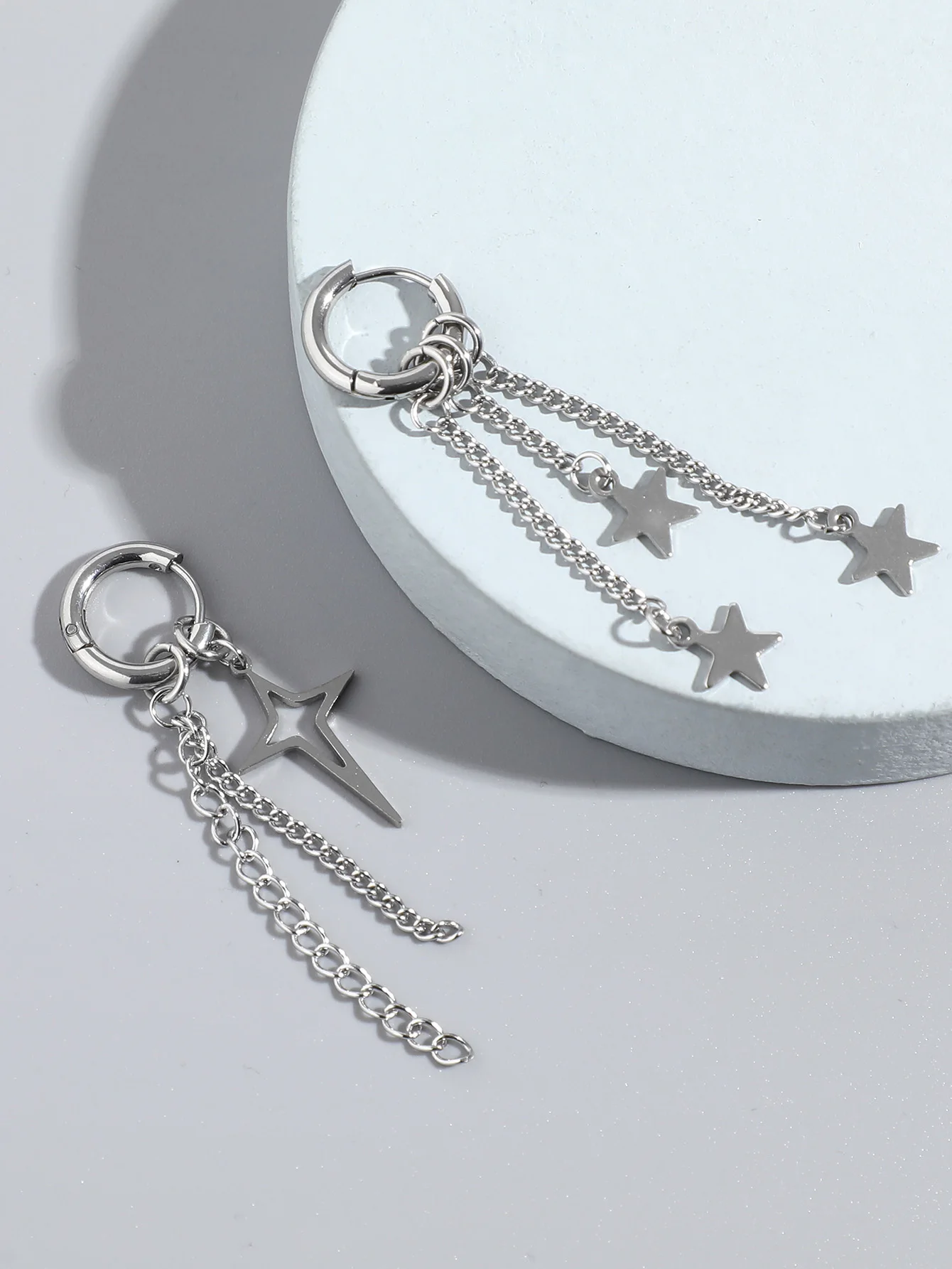 2pcs fashionable and personalized long tassel pentagram men's earrings, street trend accessories