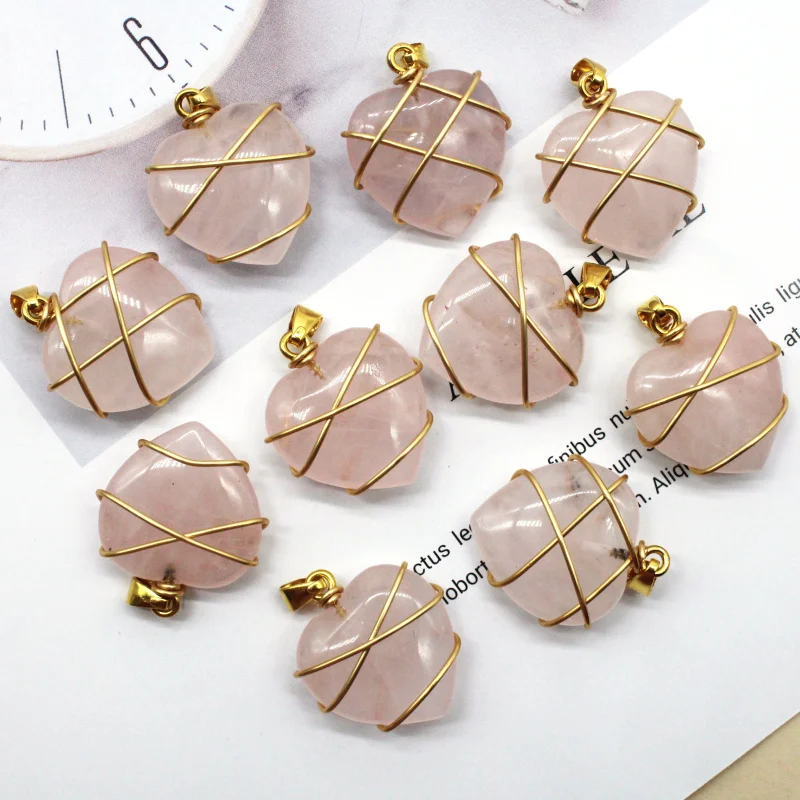 Wholesale10pcs Opal Luminous Stone Gold Color Wire Wrap Handmade Tree of Life Heart Shape Natural Stone Mixed Pendants