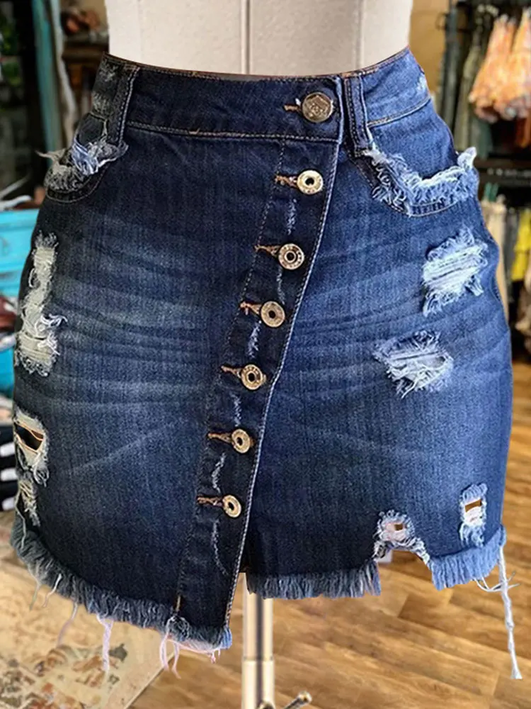 

Sexy Ripped Button Hip-hugging Denim Skirt