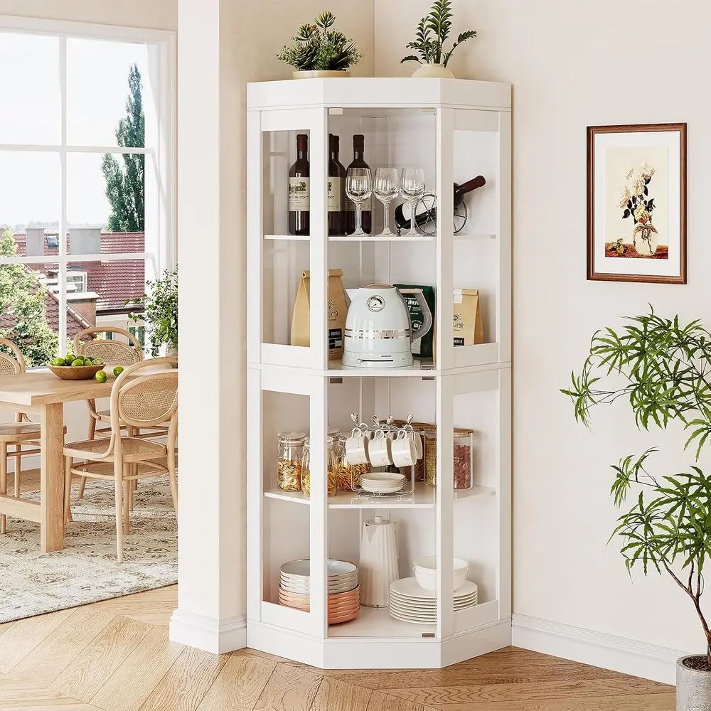 

70-Inch Tall Glass Door Storage Cabinet with 4 Shelves, Suitable for Home Pantry, Bar, Kitchen, Dining, Living Room, and Bathroo