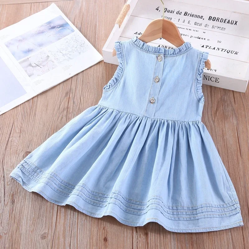 Girl Denim Dress Fashion Kids\' Embroidered Sleeveless Vest Dress For Little Girls Dresses Boutique Outfits 2-7 Years Old