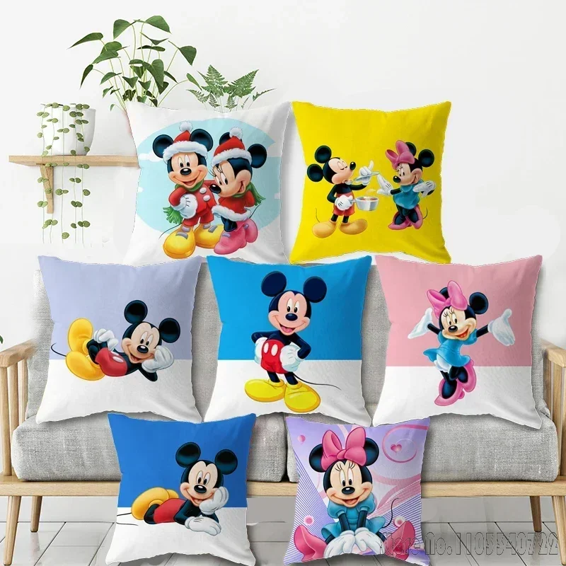 Disney Cartoon Hugging Pillowcase Mickey Minnie Mouse Cushion Cover Sofa Kindergarten Anime Sofa Home Decor 45x45cm Kids Gift