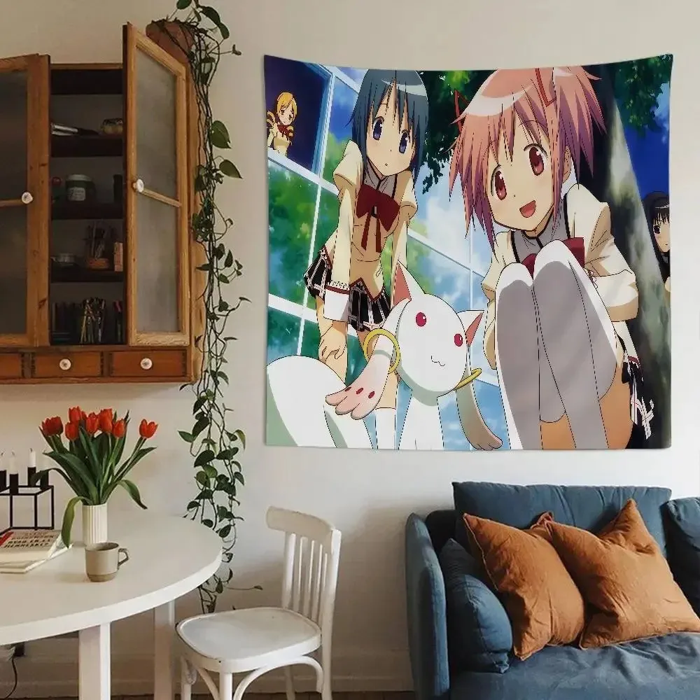 VIKAMA Madoka Magica Wandteppich, Madoka Kaname & Homura Akemi Anime Wandbehang, Ästhetische Schlafzimmer- und Wohnheimdekoration, Geschenk für Fans