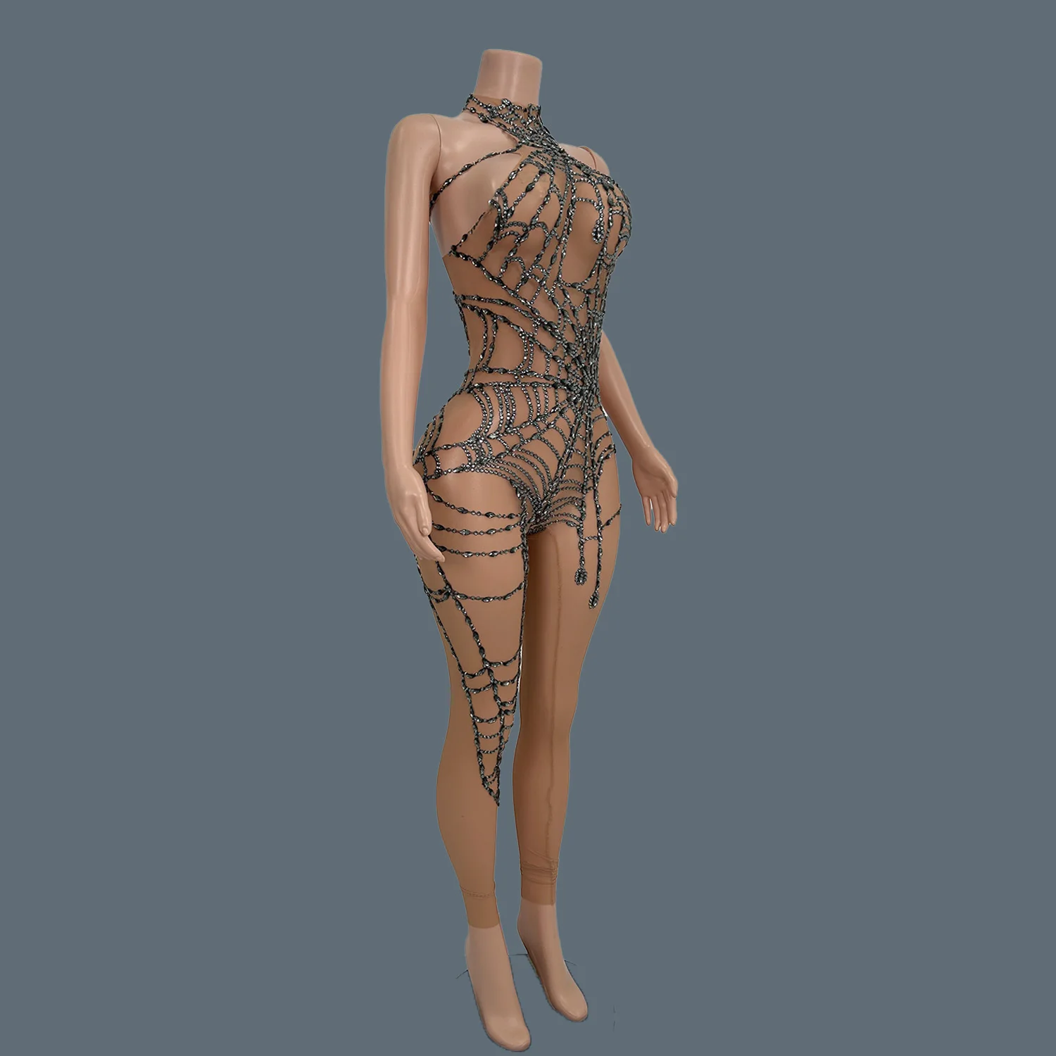 جديد الراين بقماش شفاف Bodycon العنكبوت ويب بذلة حفلة عيد ميلاد احتفال القضبان تظهر ارتداء للنساء الرقص طماق Zhuwang