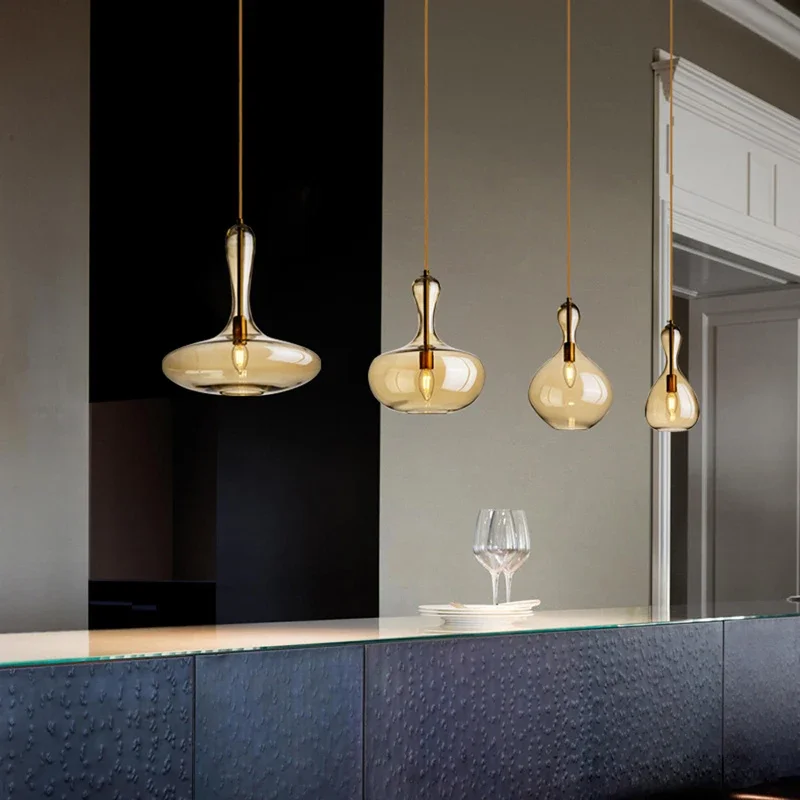 

Nordic Amber Glass LED Pendant Lights for Living Room Dining Room Kitchen Island Bar Lighting Ceiling Hanging Lamp Light Fixture