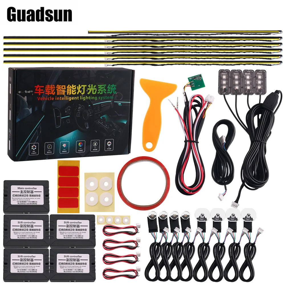 

Guadsun 18 In 1 Car Decorative Atmosphere Lamp RGB LED Acrylic Fiber Optic Strip Light With APP Control Dashboard Ambient Lamp