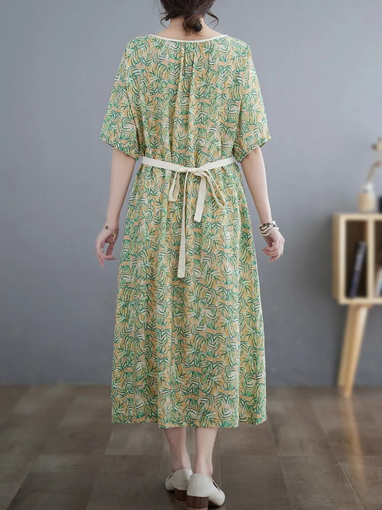 Women Casual Dresses New Arrival 2023 Summer Vintage Style O-neck Floral Print Loose Ladies Elegant A-line Long Dress B2266