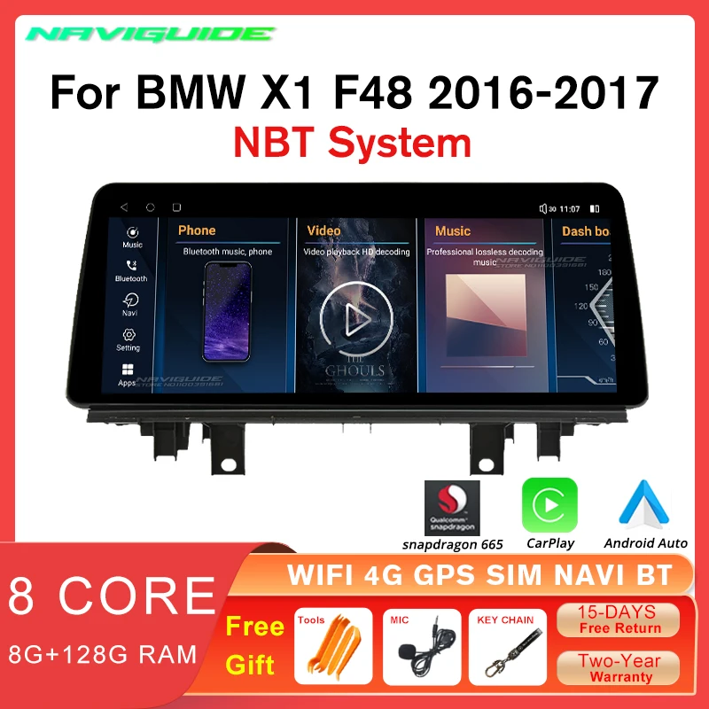 

NAVIGUIDE 12.3" Car Radio Android12 For BMW X1 F48 2016-2017 NBT 360 Carplay GPS Navigation Multimedia Player Audio Bluetooth