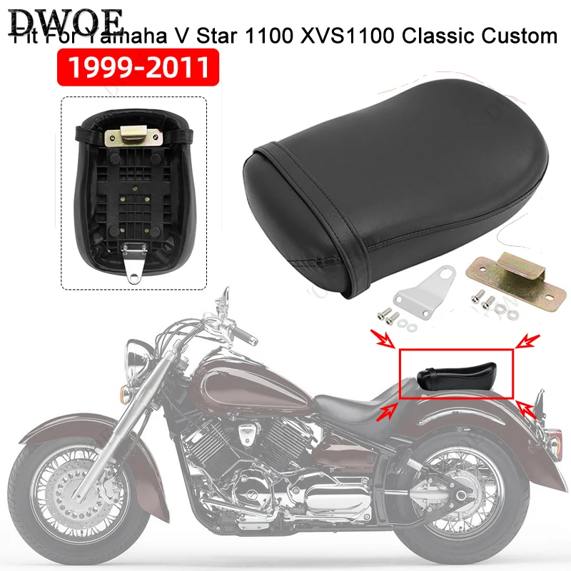 DWOE Motorcycle parts PU Leather Rear Pillion Passenger Seat Cushion Fit For Yamaha V Star 1100 XVS1100 Classic Custom 1999-2011