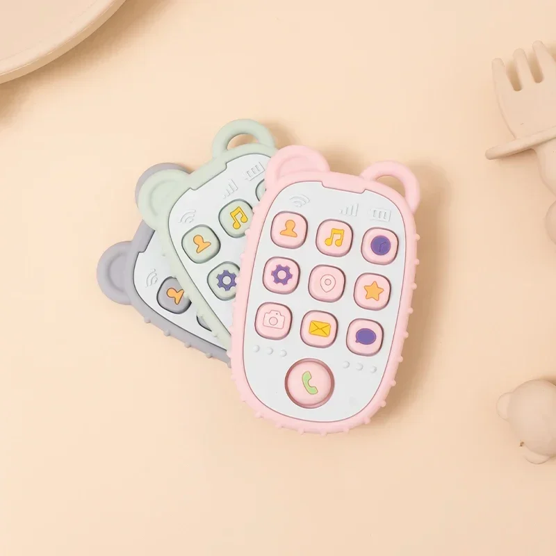 Baby Silicone Teether Soft Button Remote Control Teething Chewing Toys BPA Free Infant Phone Toy for Toddler Sensory Development