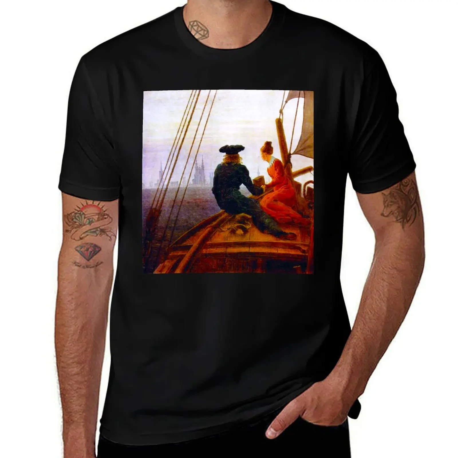 HD CASPAR DAVID FRIEDRICH - On the sailing-vessel 1818 T-Shirt Classic Print Short Sleeve Shirt T-Shirt