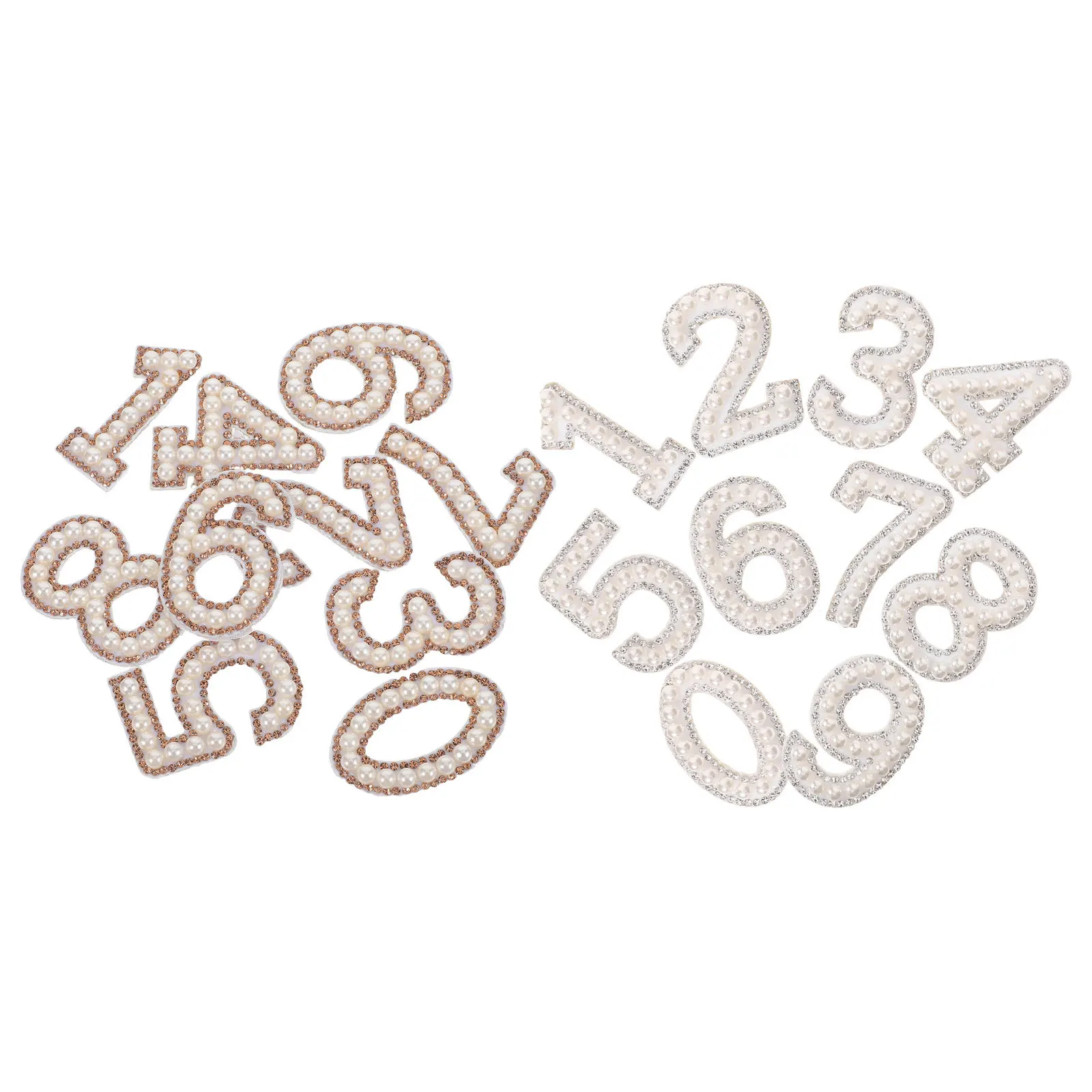 

20Pcs Pearl Rhinestone Iron on Numbers Patches Glitter Embellishment for Clothes Repair DIY Fashion Personalization