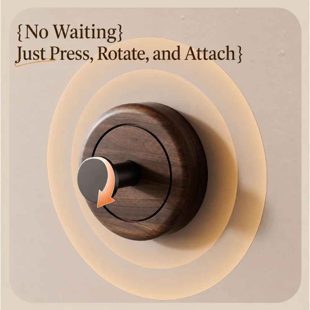 New Walnut Wood Pattern Rotating Knob Hook No Drilling Suction Cup Suction Cup Hook Removable Towel Hook Home Organization