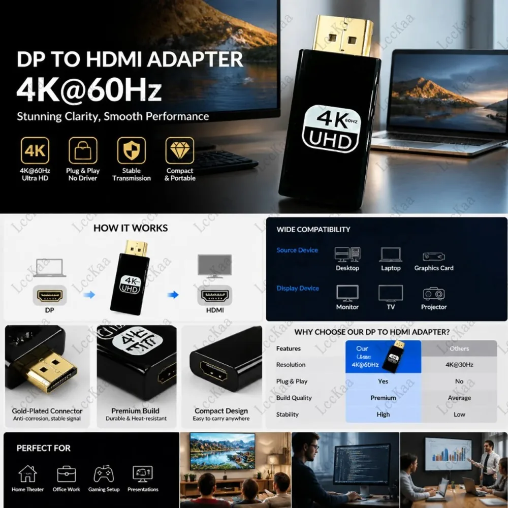 4K@60Hz DP To HDMI-compatible Adapter DisplayPort DP To HDMI HDTV Male To Female Converter Video Audio for Laptop PC Laptop view 3