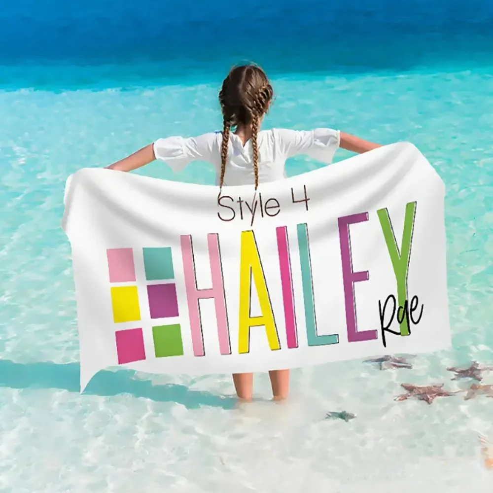 Summer Custom Name Beach Towel Customized Name Towel Multi-Color Design Font Swimming Bath Towel Pool Party Gift For Kids