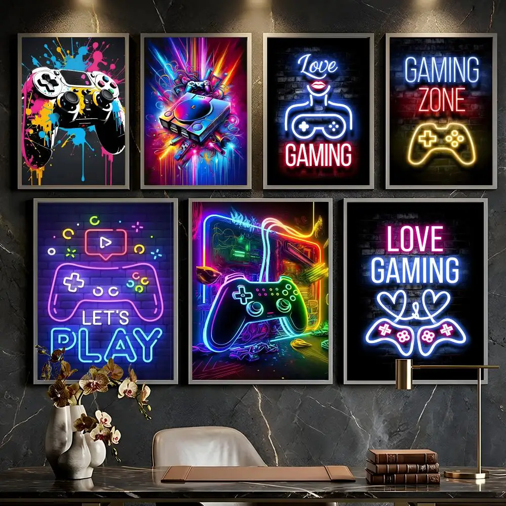 Neon Gamepad Game Zone Poster --HD-- Self-Adhesive Waterproof High-Toughness Universal Wall Decor