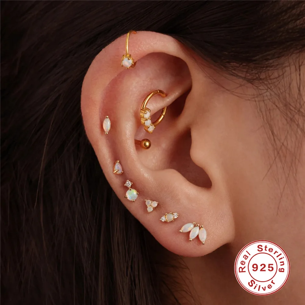1PC 925 Sterling Silver Earrings Stud for Women,Dainty Cartilage Earrings 16G CZ Opal Conch Helix Tragus Piercing Jewelry