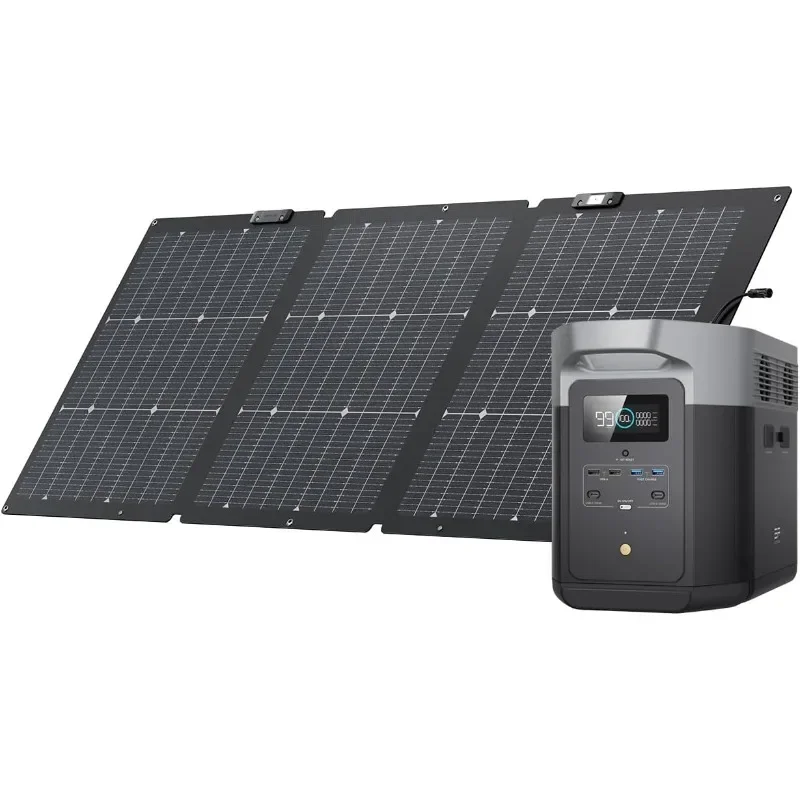 EF ECOFLOW Solar Generator DELTA Max (2000) 2016Wh with 160W Solar Panel, 6 X 2400W (5000W Surge) AC Outlets, Portable Power