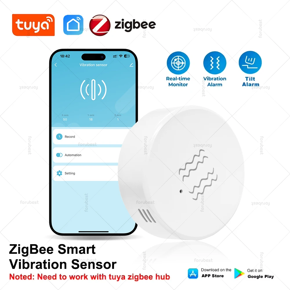 tuya smart zigbee sensor de vibracao monitoramento em tempo real deteccao de portas e janelas home automation security alarm 01