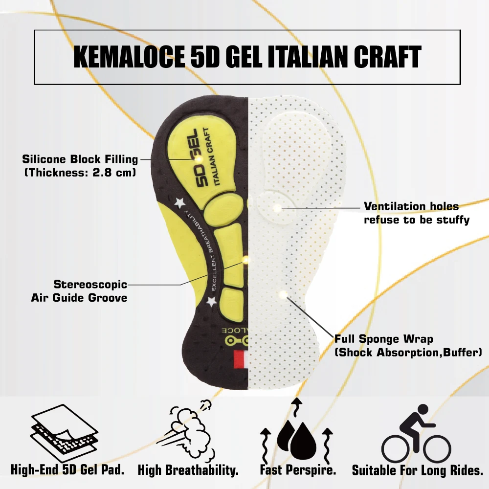 KEMALOCE pantaloncini da ciclismo da uomo in bianco nero 5d Gel Pad pantaloncini da bici riflettente traspirante estate MTB Lycra pantaloni da