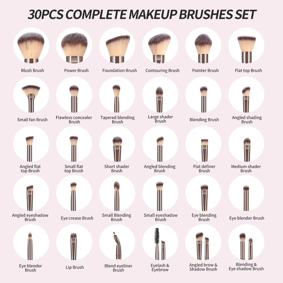 مجموعة فرش مكياج شعيرات ناعمة مع حقيبة تخزين ، فرش متعددة الاستخدامات لبلسم أحمر خدود الأساس ، 30 * لكل مجموعة