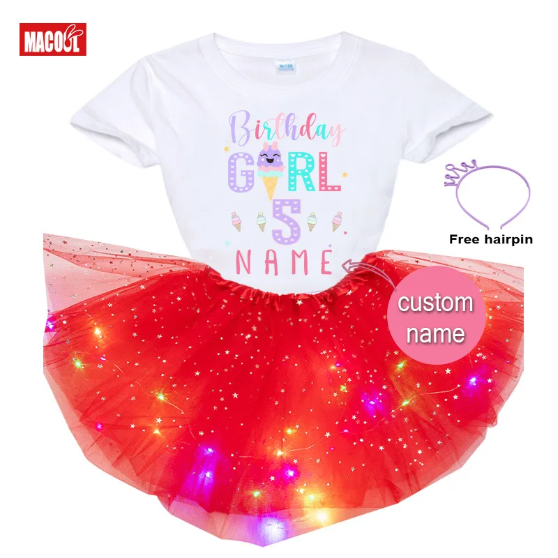 

Girls Ice Cream Birthday Outfit Shirt Tutu Set Girls Princess Shirt Toddlers Baby 3st Party Outfit Light Dress Shirt Custom Name