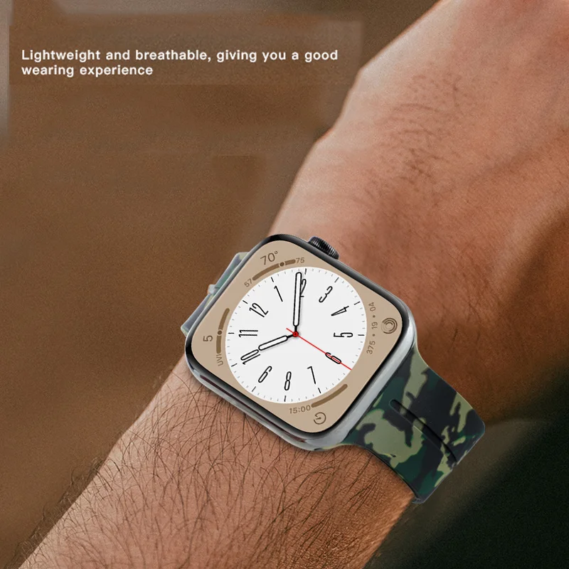 Camouflage Silicone Strap For Apple Watch Ultra2 Band 49mm Magnetic Sport Bracelet Series 10 9 8 7 46mm 44mm 45mm 41mm 40mm 42mm