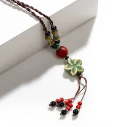 Bohemian Vintage Handmade Necklace Ceramic Beads Pendant Bulk Goods Wholesale Collier Femme  Bohemian Jewellery 2X480