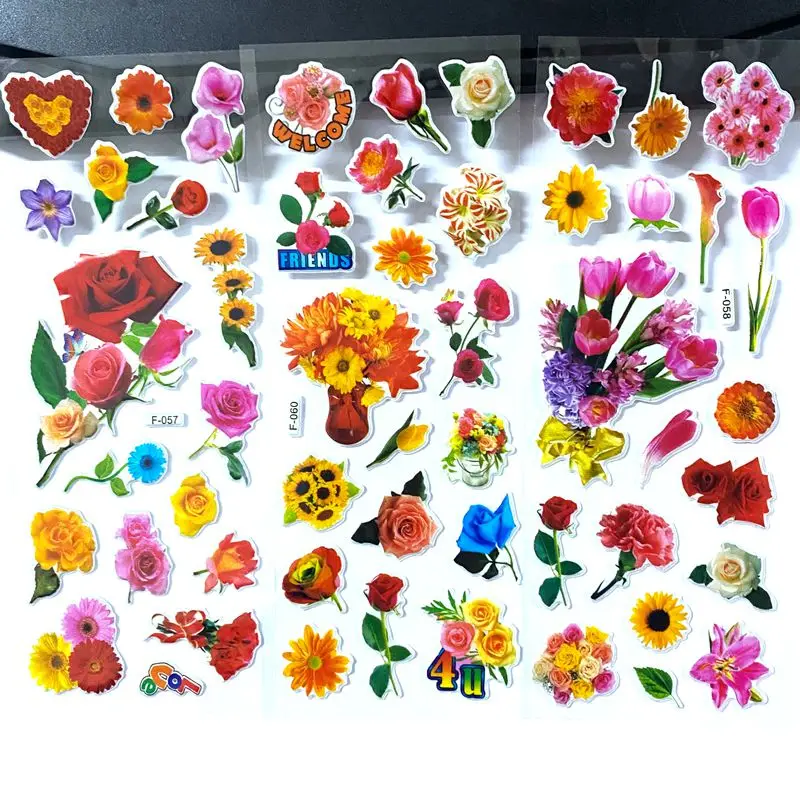 6/12pcs 3D Bubble Stickers Reusable Butterfly Flower Design Children Sticker Toys for Kids Birthday Christmas New Year Gift TMZ