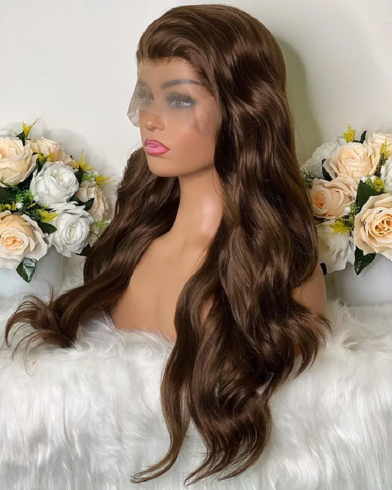 Preplucked Glueless 28inch 180Density Brown Body Wave HD Lace Jewish 5x5 Silk Base European Human Hair Wig For Women BabyHair