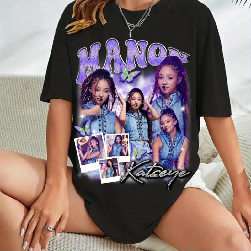 Amerikaanse retro voor Manon Katseye patroon T-shirt zomer nieuwe vintage mode mannen en vrouwen streetwear vintage