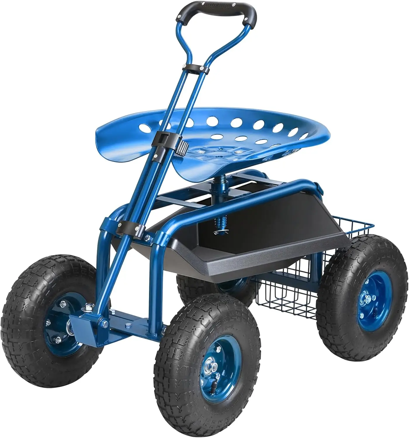 

Garden Cart Rolling Workseat with Wheels, Gardening Stool for Planting, 360 Degree Swivel Seat, Wagon Scooter with Steering Hand