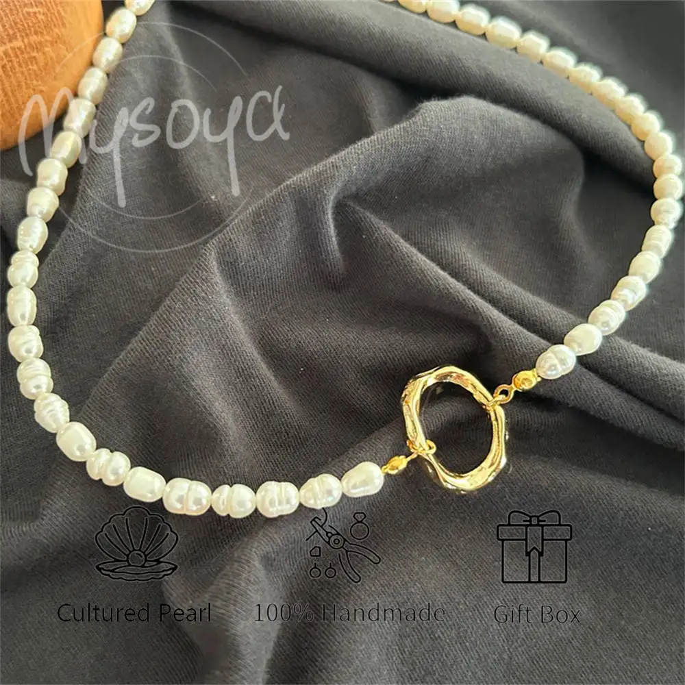

MYSOYA White Rice Threaded Freshwater Pearl Necklace 7-8mm Gift Box Gifts for Her/Him, Gifts for Birthdays/Weddings/Christmas