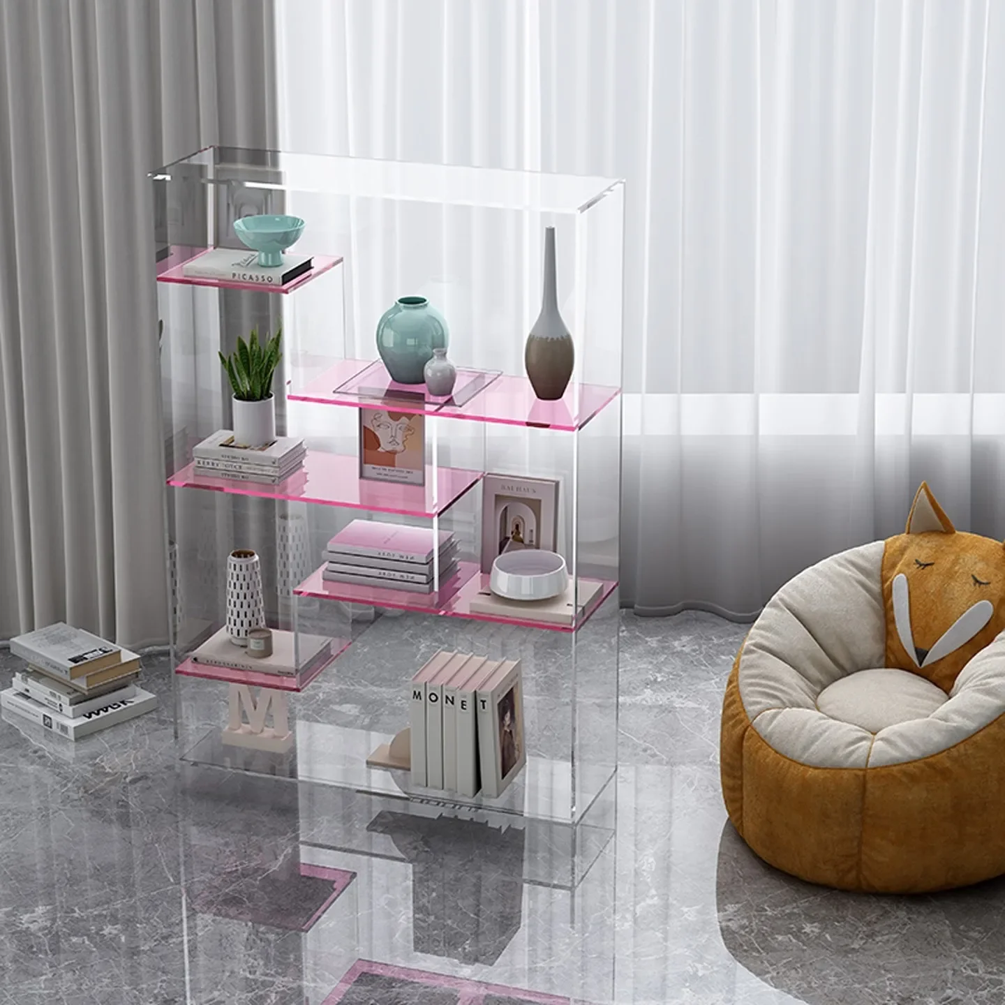 Light luxury acrylic floor-to-ceiling multi-layer shelf shelf Home display rack Simple multi-functional bookshelf display