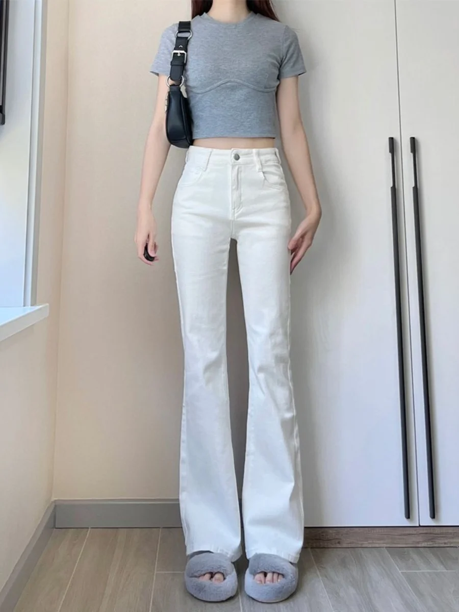 High Waist Wide Leg Denim Jeans Women's Stretchy Slimming Capri Pants Spring Autumn Fashionable Cotton Elastic Jeans