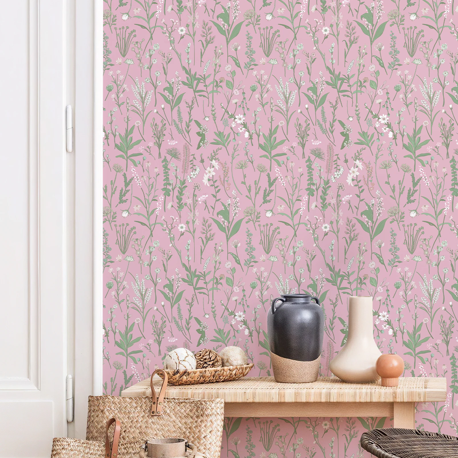Cute Pink Flower Wallpaper Self-adhesive Waterproof PVC Wallpapers Peel and Stick Furniture Stickers Bedroom Home Decoration