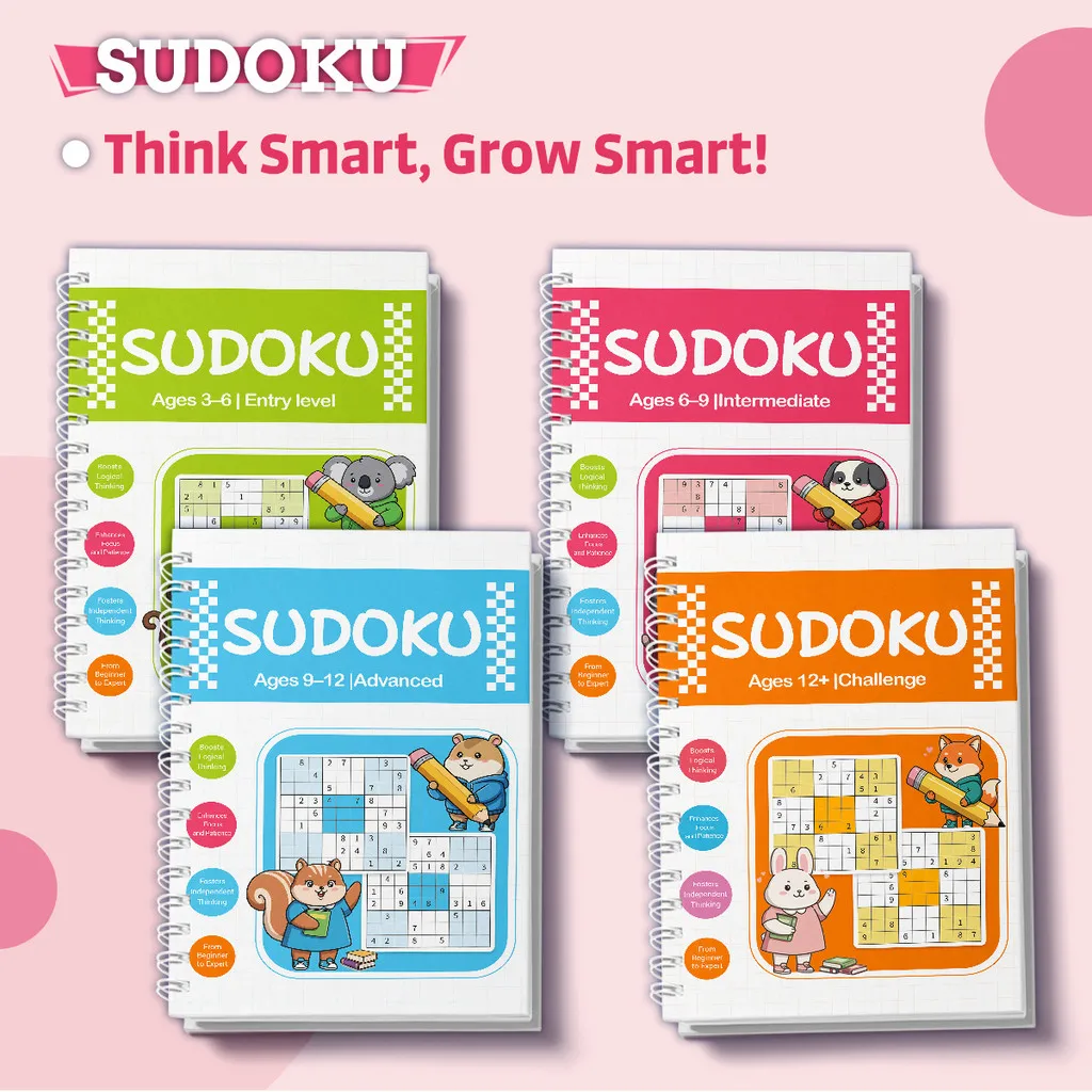 Children’s Sudoku,19th Edition 4-Book Progressive Set (Beginner→ Challenge) | Children’s Sudoku Puzzle Books