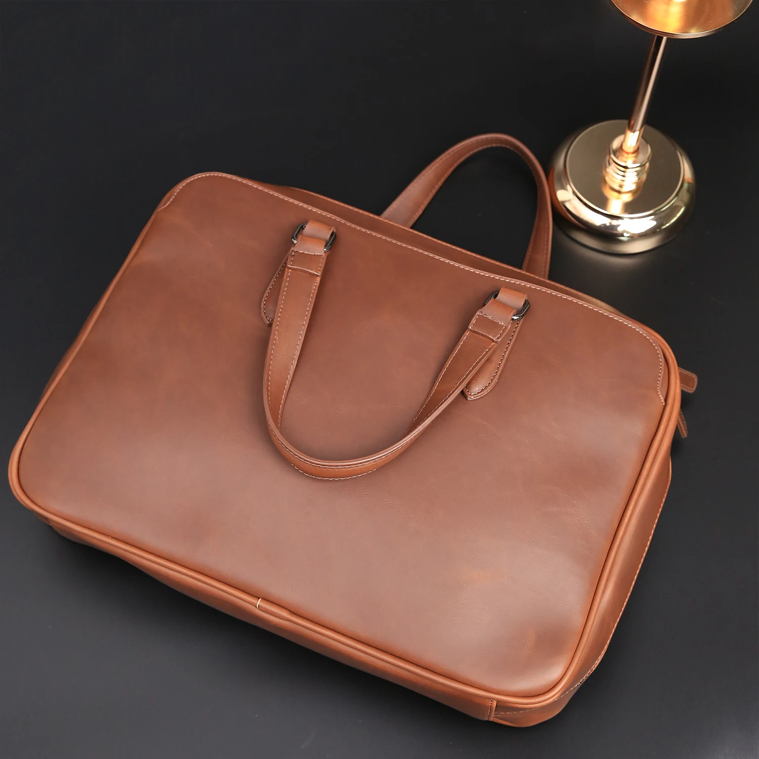 Brown Vintage Briefcase Business Documents 13-14 Inch Laptop Bag Can Be A Single Shoulder Messenger Bag