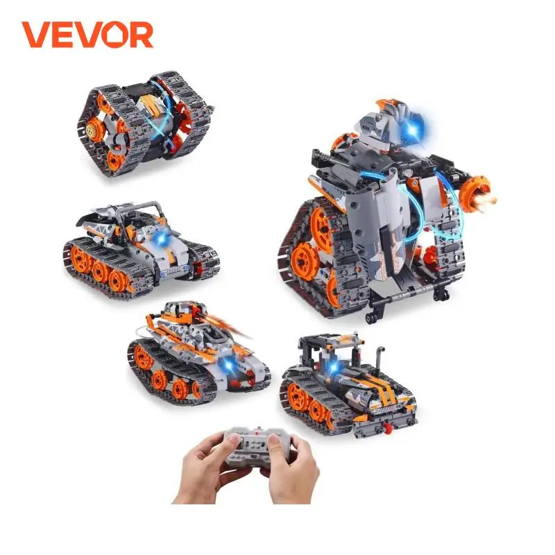 VEVOR  5-in-1 RC Technical Car APP Controlled 554pcs Blocks STEM Toys Car/Robot/Tank/Snowplow Building Set for Boys Kids Gifts