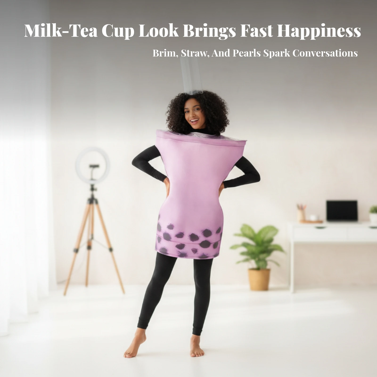 Disfraz de Bubble Tea, Lindo Disfraz de Té de Perlas de Tapioca, Disfraz Divertido de Gran Tamaño para Adultos, Halloween, Fiestas