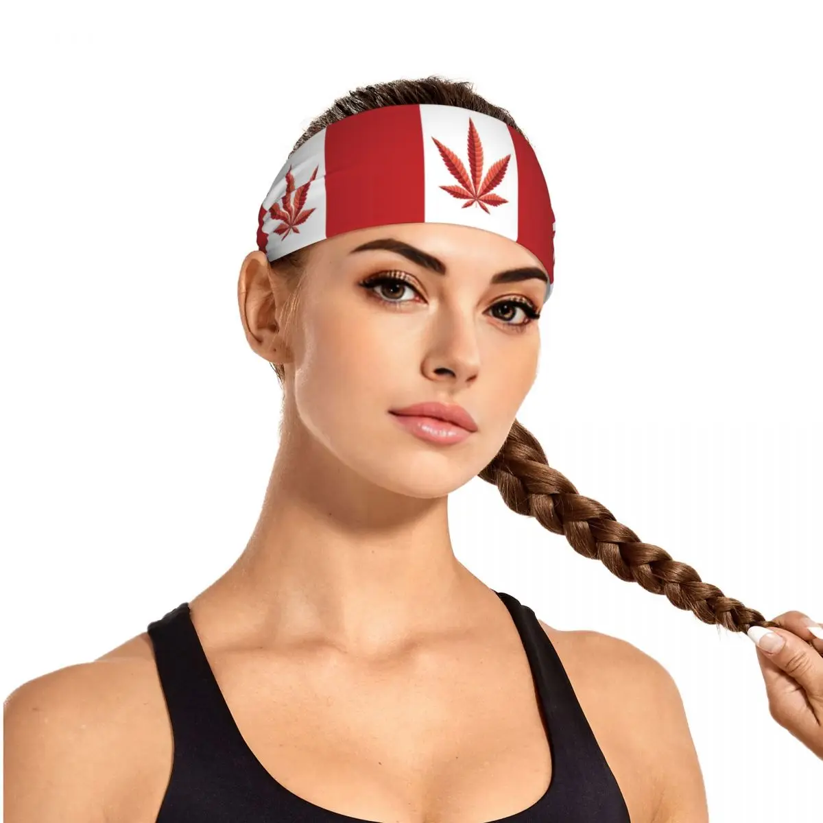 Sports Headband Portable Hair Band Canada Flag With Leaf Hair Wrap Brace Running Exercising Sweatband