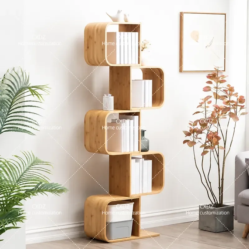 Simple Floor to Ceiling Bookshelf Vertical Multi Layer Storage Rack Mobile Wall Lattice Shelf for Home Office Organization