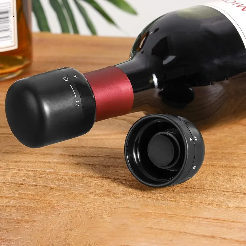 1set Black Domestic Kitchen Sealing Red Wine Bottles Stoppers Mini Preservation Spin Leak Proof Wine Champagne Stoppers Caps